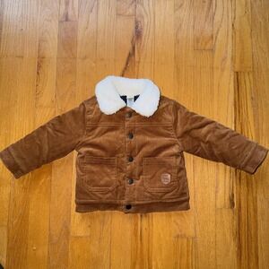 Little Me Jacket Baby 12M Brown Corduroy Sherpa Collar Barn Coat Forest Explorer